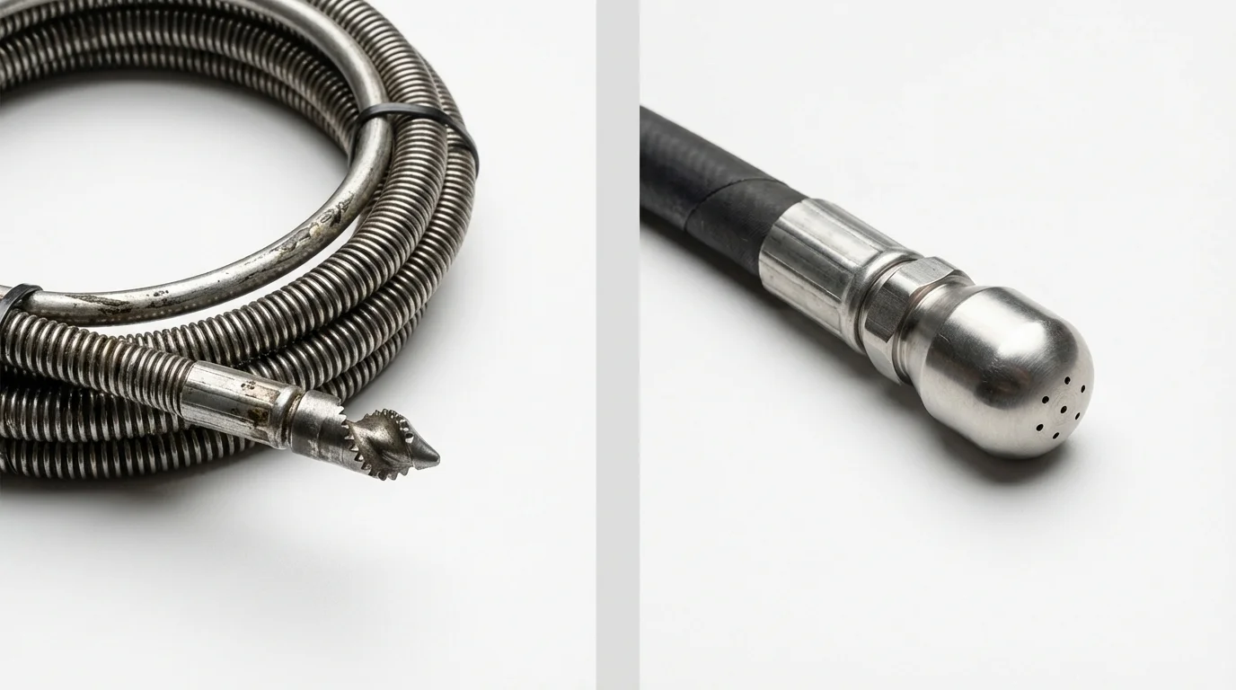 Drain snake cable and hydro jetting nozzle used for drain cleaning in Alexandria, SD